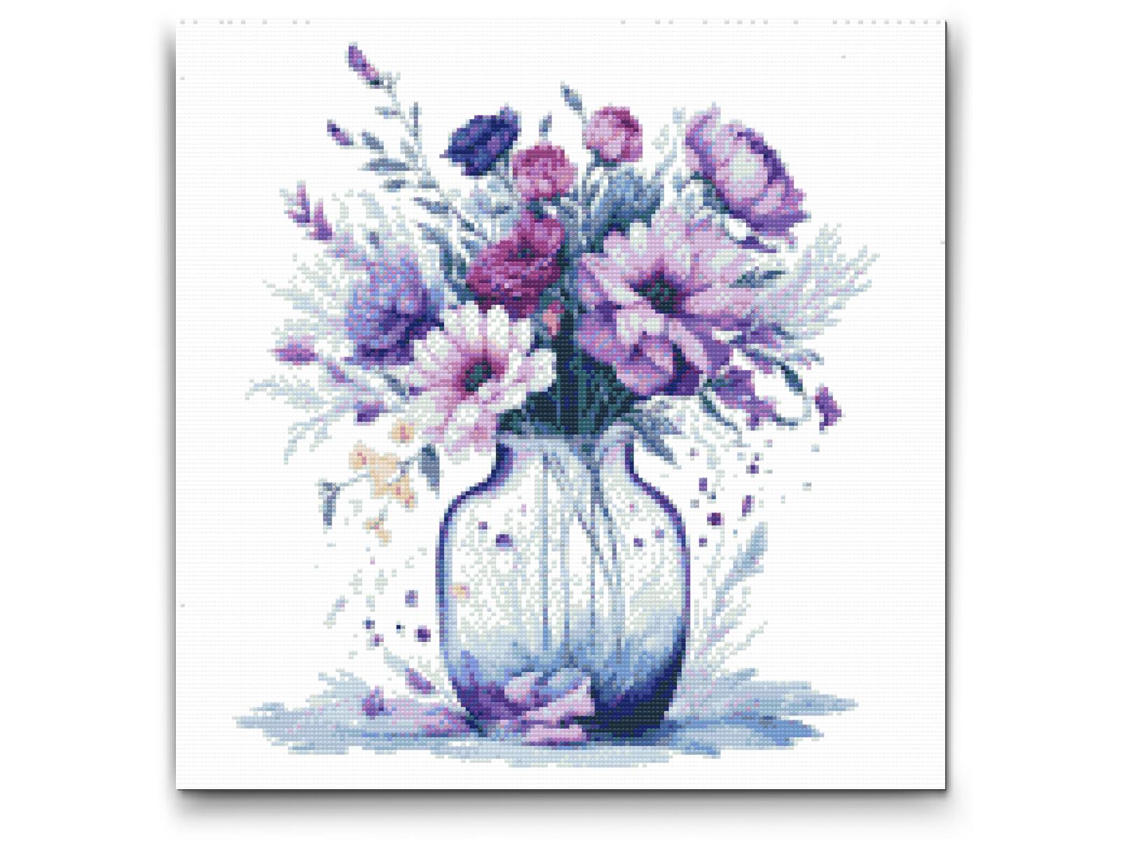 Diamantové malování - Violet flowers in a glass vase